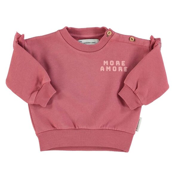 Baby Sweatshirt w/ Frills on Shoulders - Pomegranate with "More Amore" Print - Picture 1 of 2